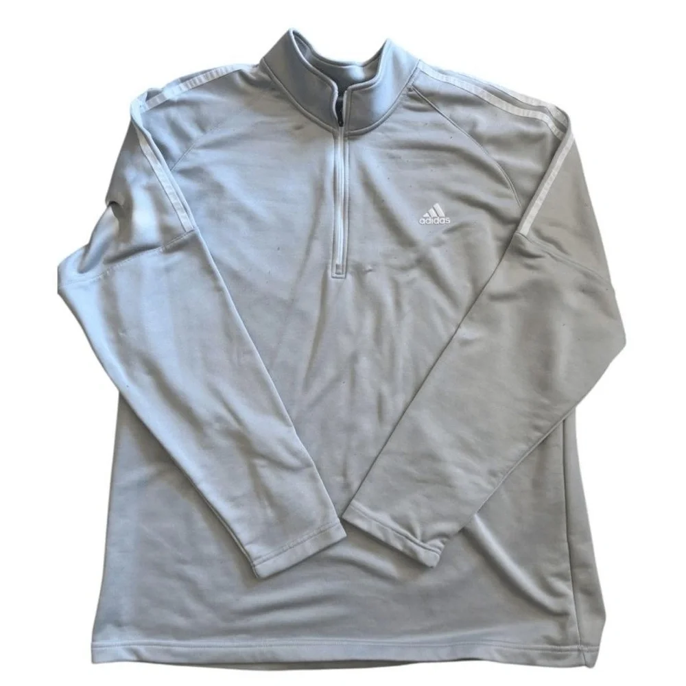 Adidas French Terry Golf‎ Mens Gray White 1/4 Zip Pullover Performance Athletic